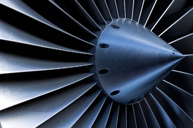 Close-up of an aircraft turbine engine